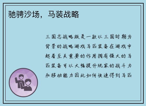 驰骋沙场，马装战略