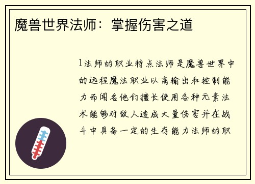 魔兽世界法师：掌握伤害之道